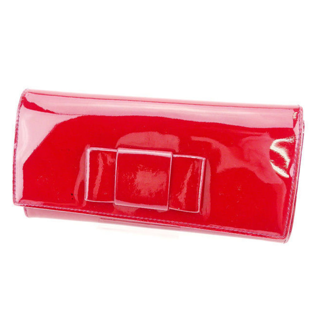 Miu Miu Long Wallet Ribbon Motif Red Enamel - image 1